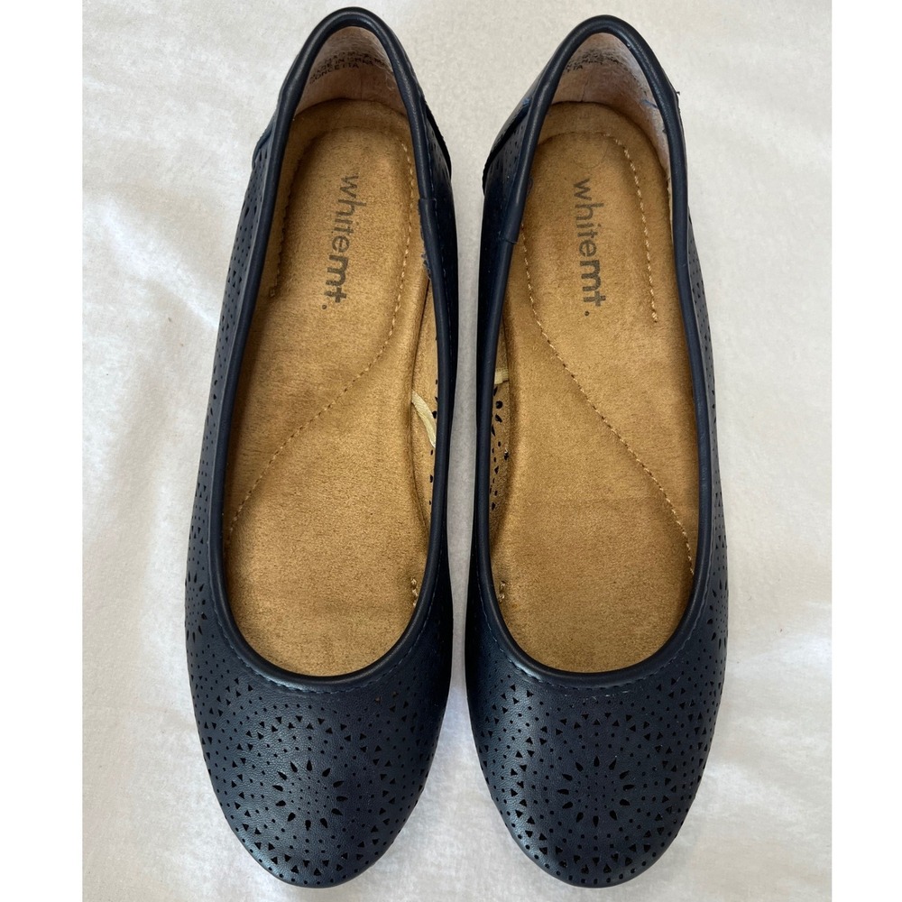White Mountain Concetta Navy Blue Laser Cut Floral Ballet Flats Womens 6M